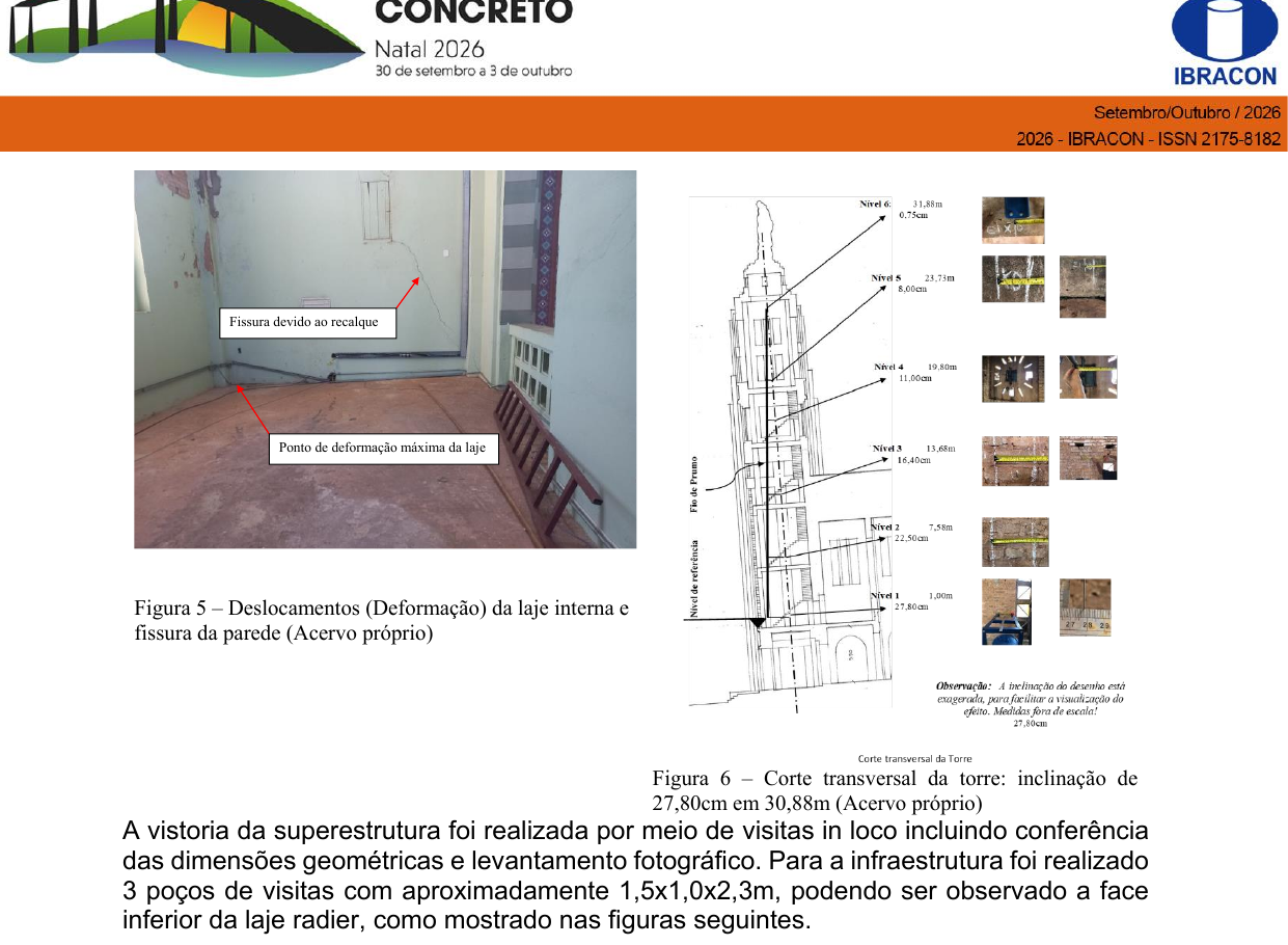 Deformação da laje interna e inclinação da torre