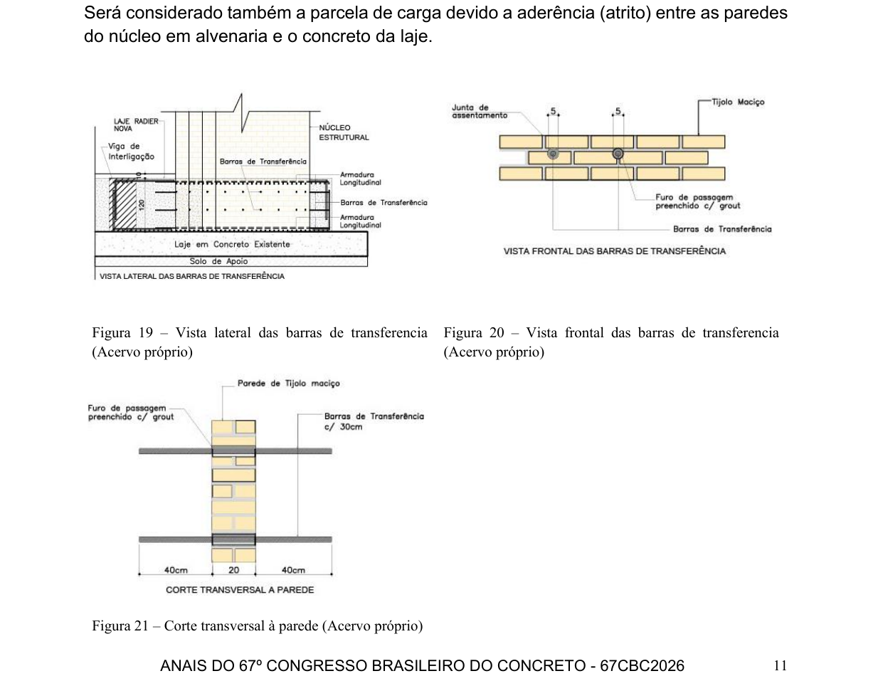 Barras de transferência - vistas lateral, frontal e corte transversal